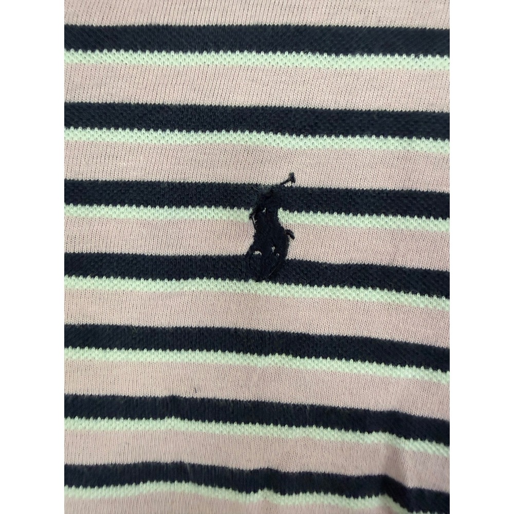 Polo Ralph Lauren Men L Pink Navy Blue Striped Short Sleeve Polo Shirt Cotton - Picture 3 of 9